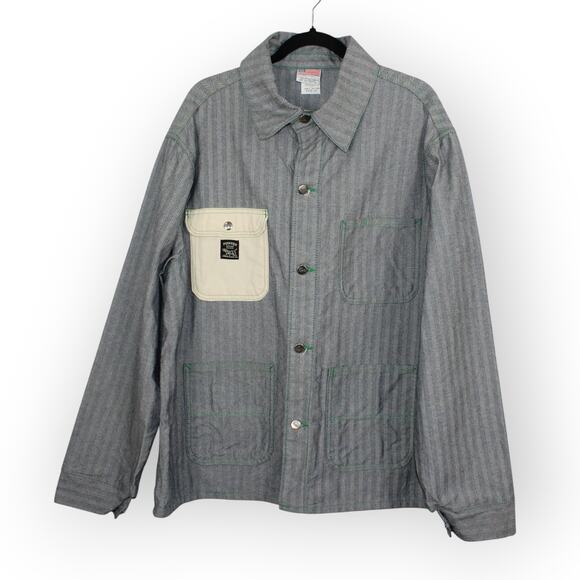 XL PointerBrand LCKing FisherStripe Chore Coat DrillDuckPocket GreenStitch USA - Picture 1 of 16
